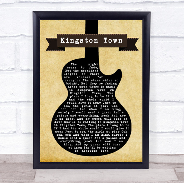 UB40 Kingston Town Black Guitar Song Lyric Print