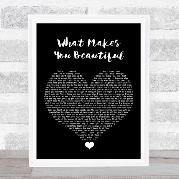 One Direction What Makes You Beautiful Black Heart Song Lyric Quote Music Print
