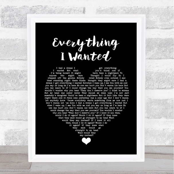 Billie Eilish Everything I Wanted Black Heart Song Lyric Quote Music Print