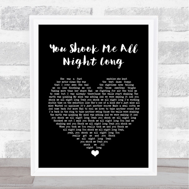 AC DC You Shook Me All Night Long Black Heart Song Lyric Wall Art Print