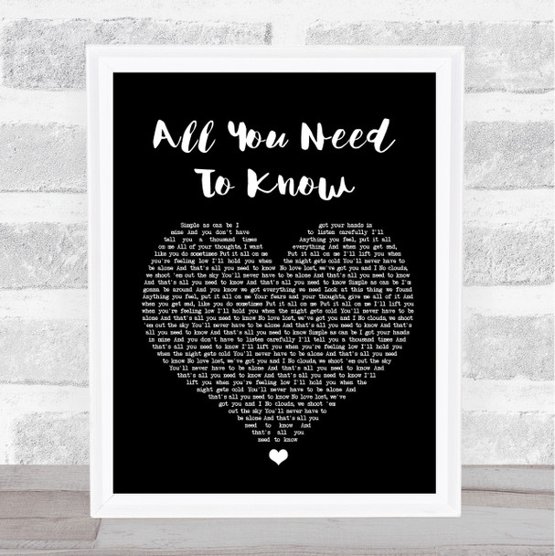 Gryffin & SLANDER All You Need To Know Black Heart Song Lyric Wall Art Print
