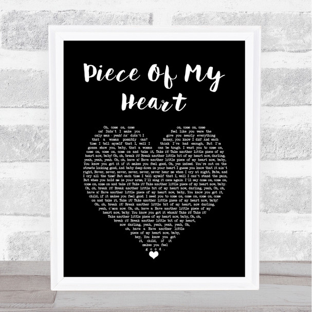 Janis Joplin Piece Of My Heart Black Heart Song Lyric Wall Art Print