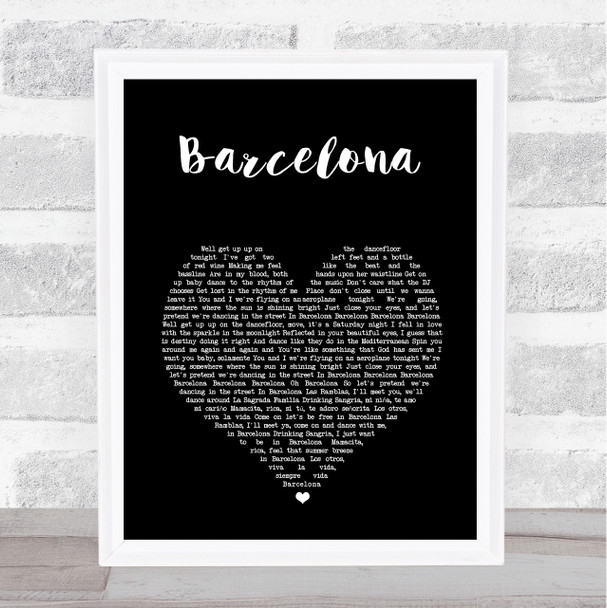 Ed Sheeran Barcelona Black Heart Song Lyric Wall Art Print