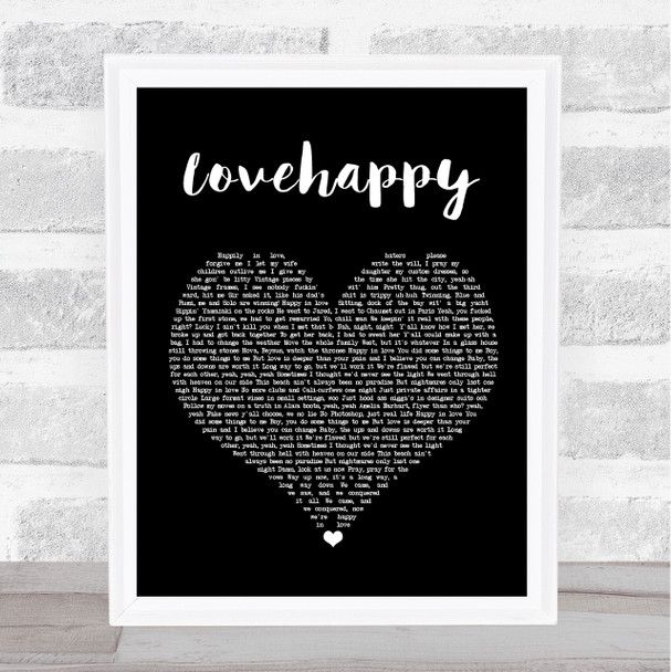 The Carters LOVEHAPPY Black Heart Song Lyric Wall Art Print