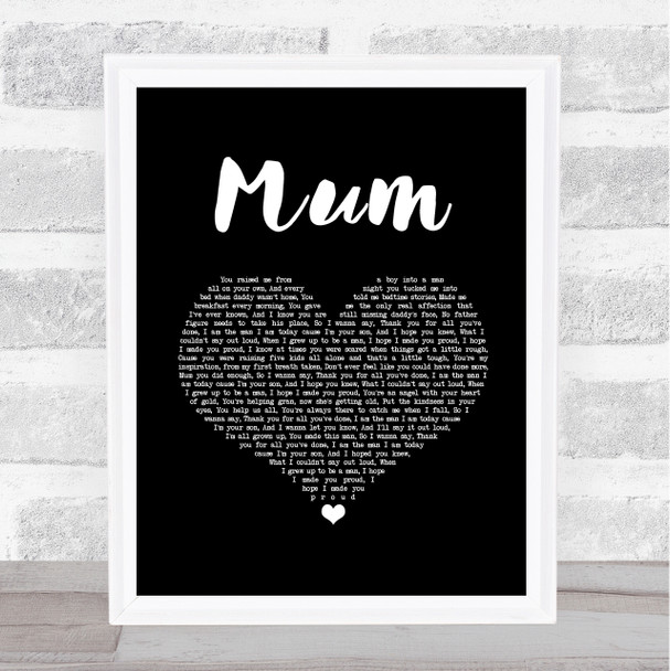 Nathan Grisdale Mum Black Heart Song Lyric Wall Art Print