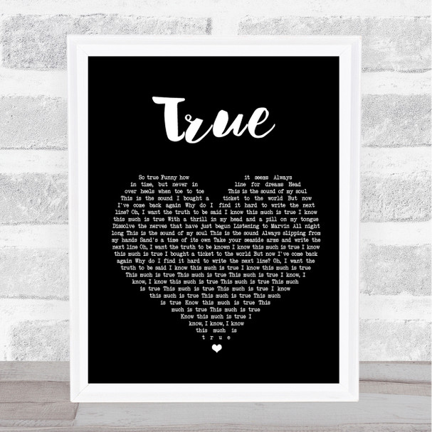 Spandau Ballet True Black Heart Song Lyric Quote Print