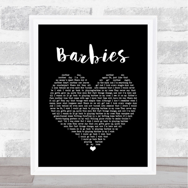Pink Barbies Black Heart Song Lyric Quote Print