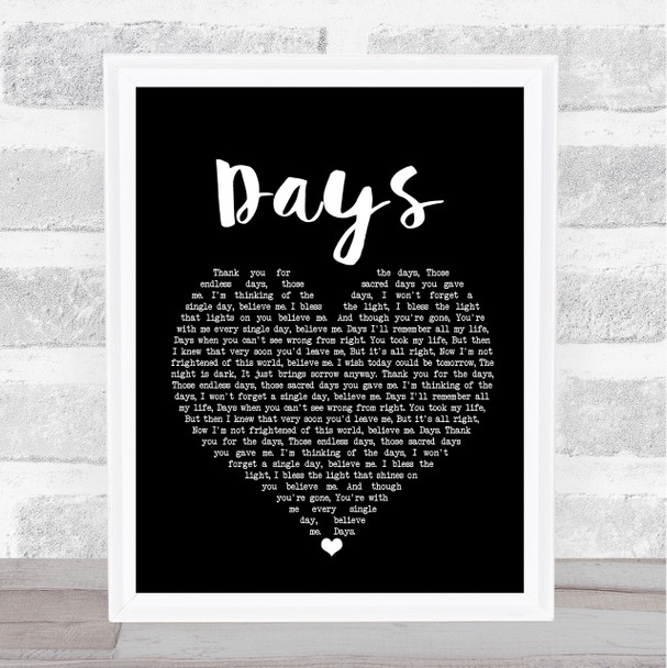 The Kinks Days Black Heart Song Lyric Print