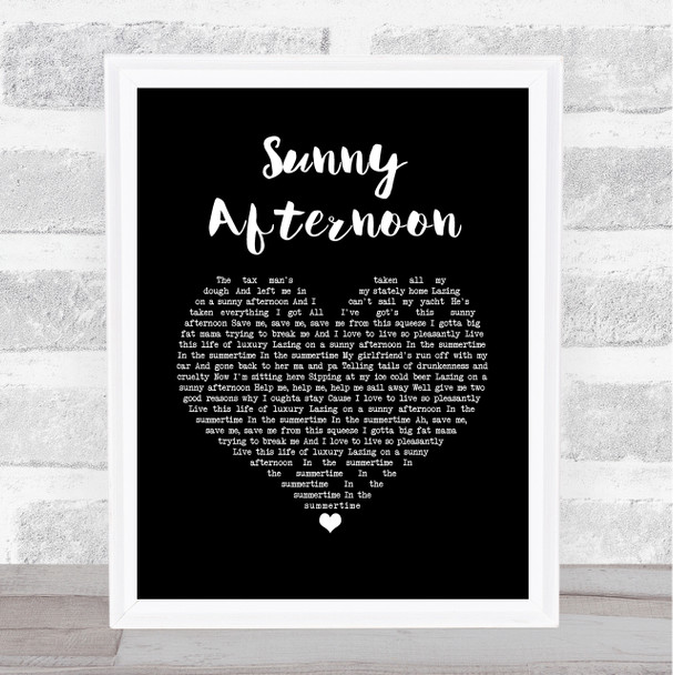 The Kinks Sunny Afternoon Black Heart Song Lyric Print