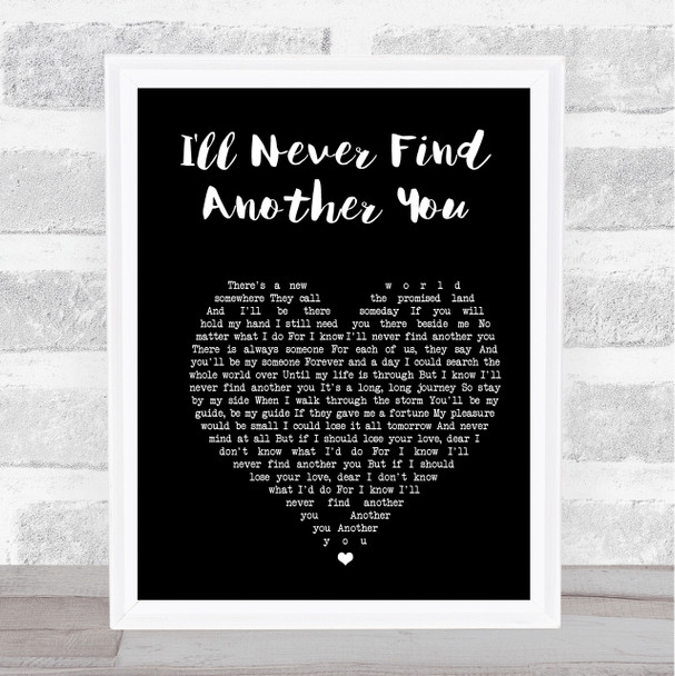 The Seekers I'll Never Find Another You Black Heart Song Lyric Print