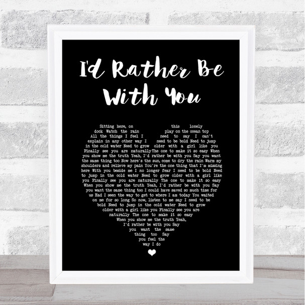 Joshua Radin I'd Rather Be With You Black Heart Song Lyric Print