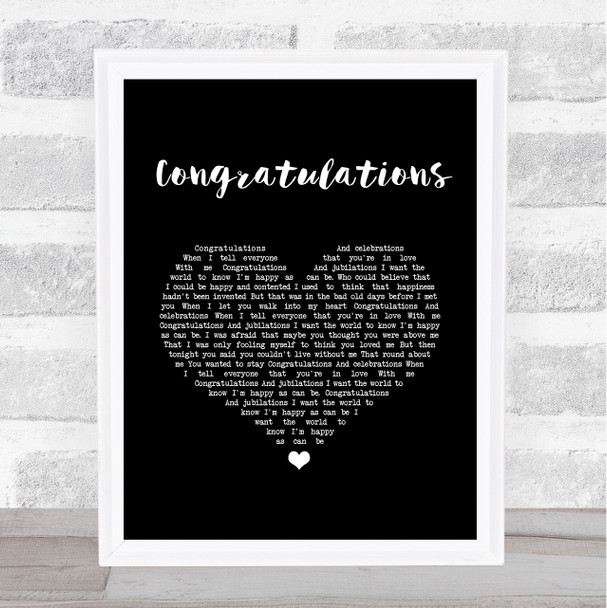 Cliff Richard Congratulations Black Heart Song Lyric Print