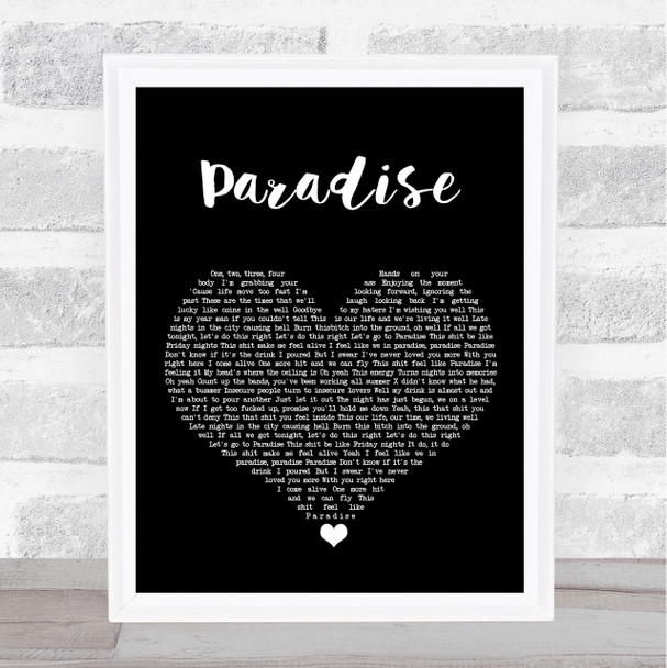 Bazzi Paradise Black Heart Song Lyric Print