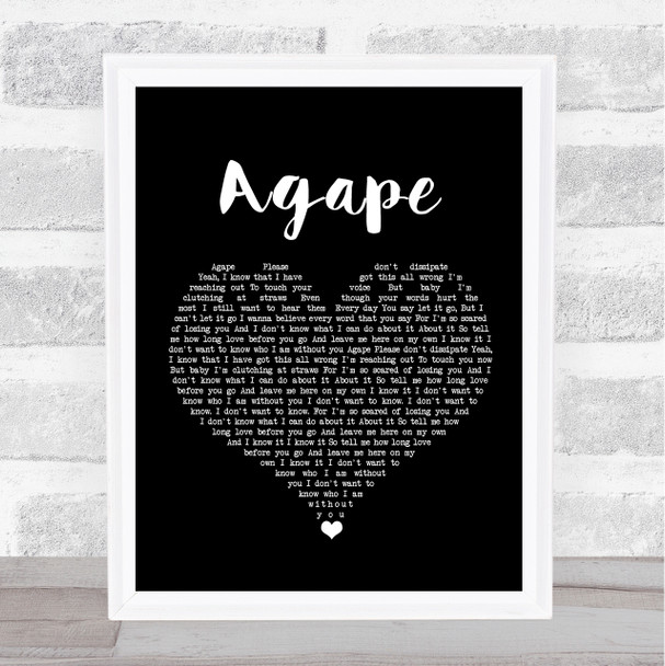 Bear's Den Agape Black Heart Song Lyric Print