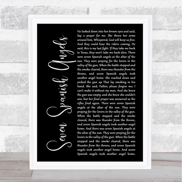 Ray Charles & Willie Nelson Seven Spanish Angels Black Script Song Lyric Wall Art Print