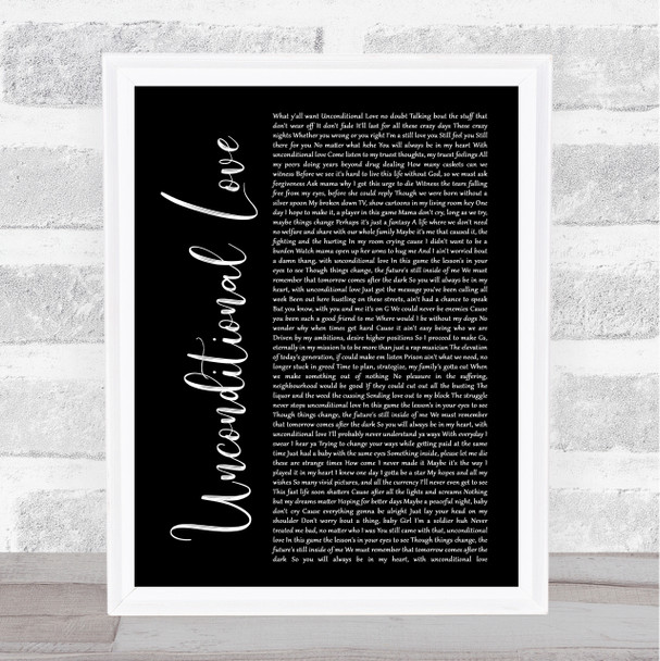 2Pac Unconditional Love Black Script Song Lyric Wall Art Print