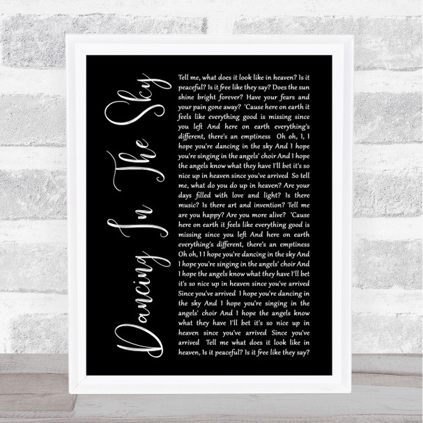 Dani And Lizzy Dancing In The Sky Black Script Song Lyric Quote Print