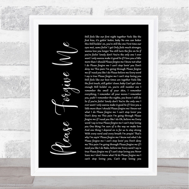 Bryan Adams Please Forgive Me Black Script Song Lyric Quote Print