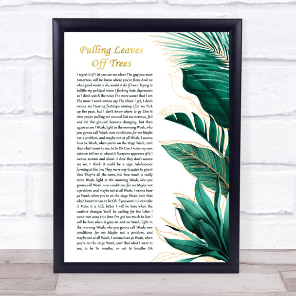 Wallows Pulling Leaves Off Trees Gold Green Botanical Leaves Side Script Song Lyric Print