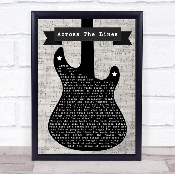 Tracy Chapman Across The Lines Electric Guitar Music Script Song Lyric Print