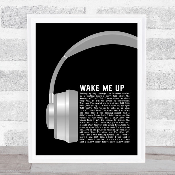 Avicii Wake Me Up Grey Headphones Song Lyric Print