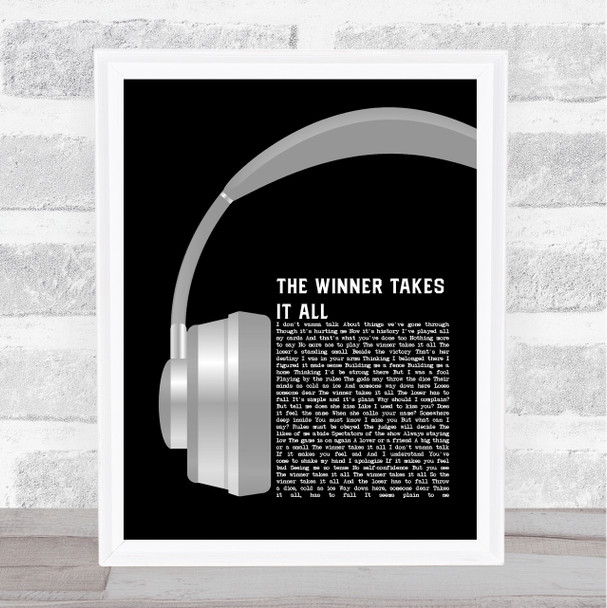 ABBA The Winner Takes It All Grey Headphones Song Lyric Music Art Print