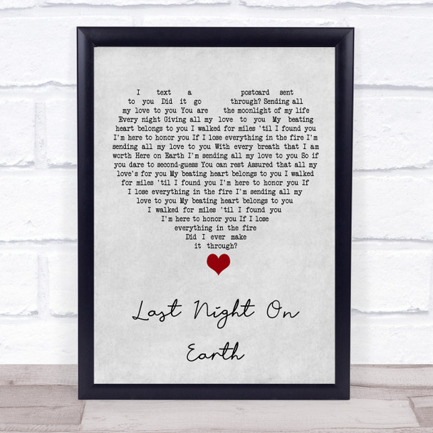 Green Day Last Night On Earth Grey Heart Song Lyric Quote Music Print