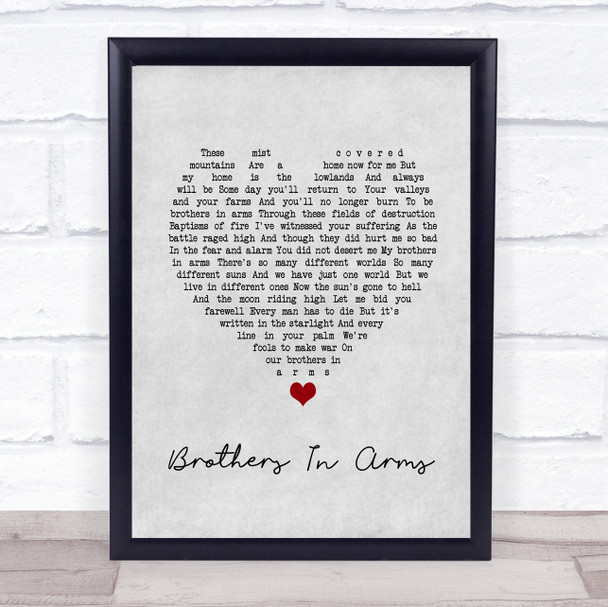 Dire Straits Brothers In Arms Grey Heart Song Lyric Quote Music Print