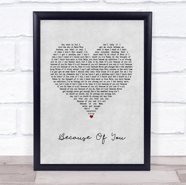 Ne-Yo Because Of You Grey Heart Song Lyric Quote Music Print