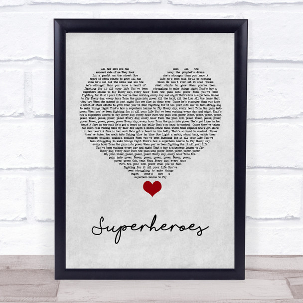 The Script Superheroes Grey Heart Song Lyric Quote Music Print