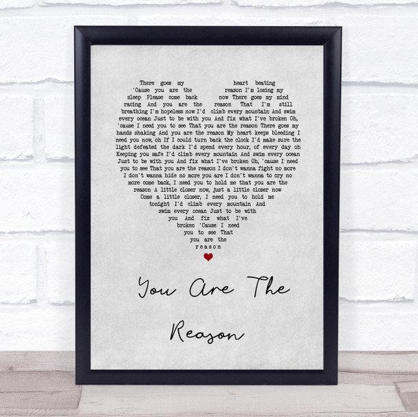 Callum Scott & Leona Lewis You Are The Reason Grey Heart Song Lyric Wall Art Print