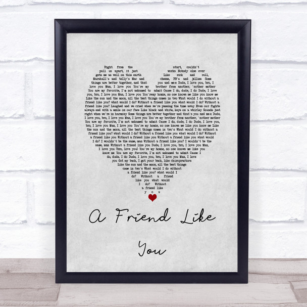 Andy Grammer A Friend Like You Grey Heart Song Lyric Wall Art Print