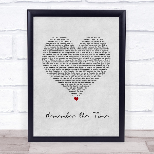 Michael Jackson Remember the Time Grey Heart Song Lyric Wall Art Print