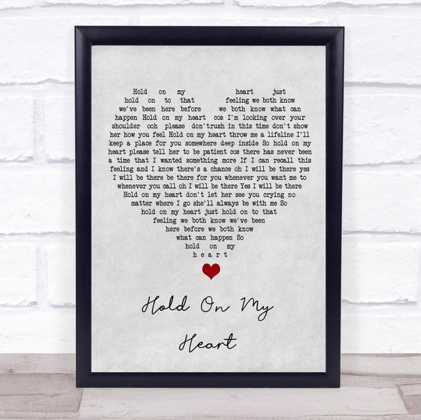 Genesis Hold On My Heart Grey Heart Song Lyric Wall Art Print