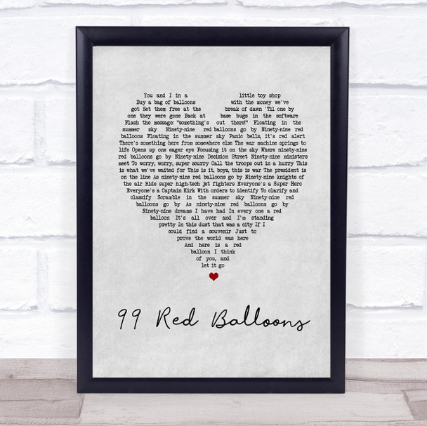 Nena 99 Red Balloons Grey Heart Song Lyric Wall Art Print