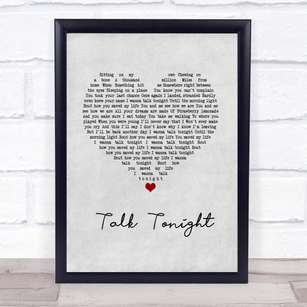 Oasis Talk Tonight Grey Heart Song Lyric Wall Art Print