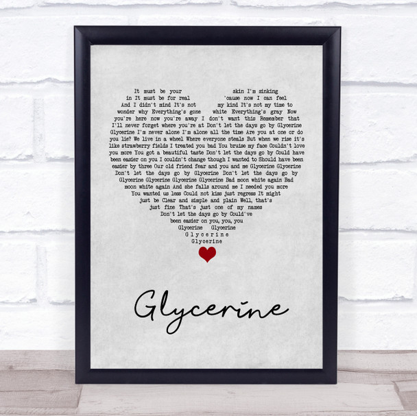 Bush Glycerine Grey Heart Song Lyric Wall Art Print