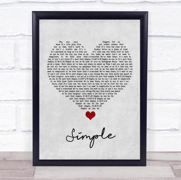 Florida Georgia Line Simple Grey Heart Song Lyric Wall Art Print