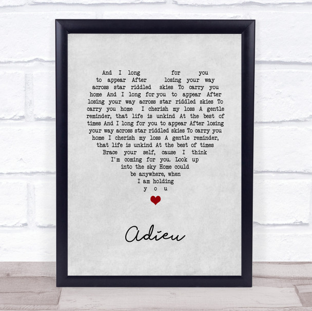 Enter Shikari Adieu Grey Heart Song Lyric Wall Art Print