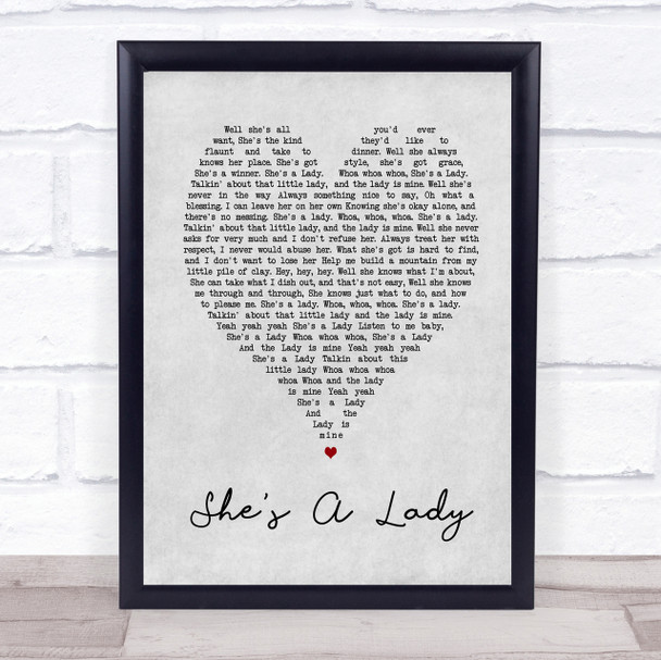 Tom Jones She's A Lady Grey Heart Song Lyric Quote Print