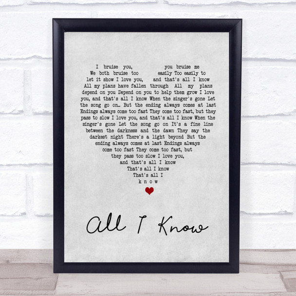 Art Garfunkel All I Know Grey Heart Song Lyric Quote Print