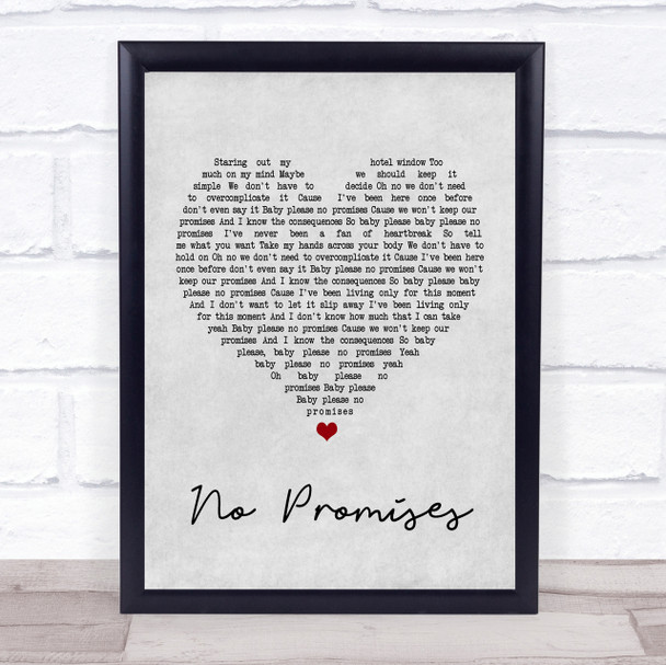 Shawn Mendes No Promises Grey Heart Song Lyric Quote Print