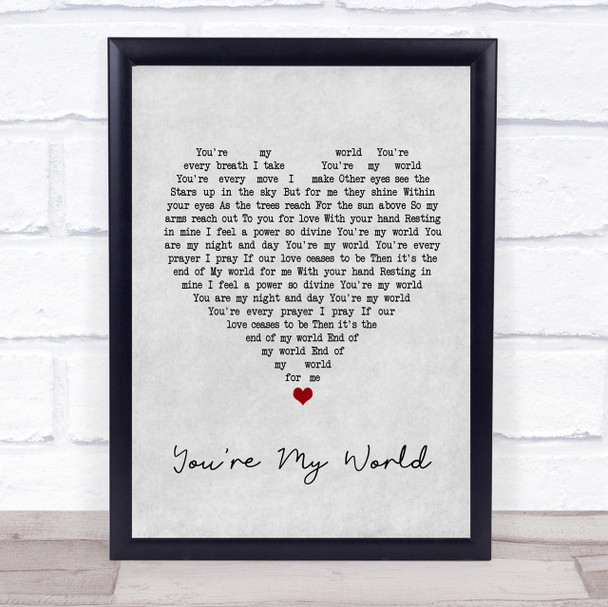 Cilla Black You're My World Grey Heart Song Lyric Quote Print