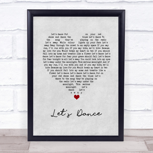 David Bowie Let's Dance Grey Heart Song Lyric Print