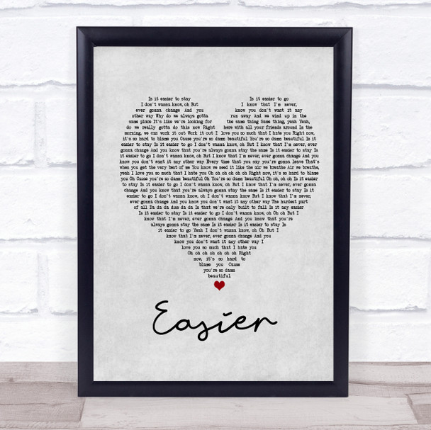 5 Seconds Of Summer Easier Grey Heart Song Lyric Print