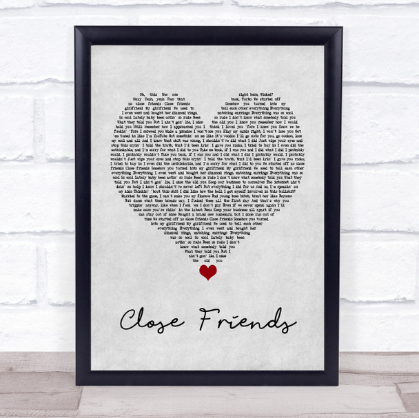 Lil Baby Close Friends Grey Heart Song Lyric Print