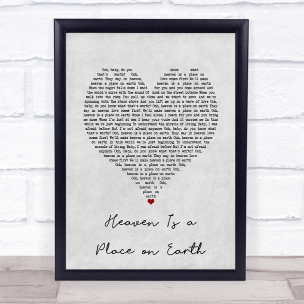 Belinda Carlisle Heaven Is a Place on Earth Grey Heart Song Lyric Print