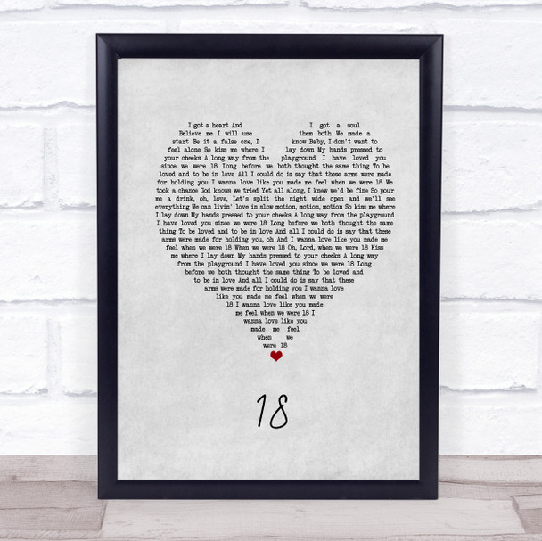 One Direction 18 Grey Heart Song Lyric Print