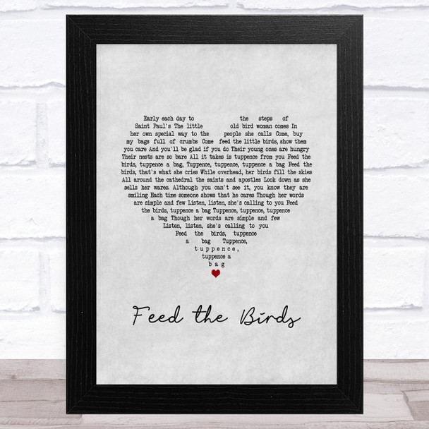 Julie Andrews - Mary Poppins Feed the Birds Grey Heart Song Lyric Music Art Print