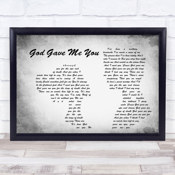 Blake Shelton God Gave Me You Man Lady Couple Grey Song Lyric Quote Print